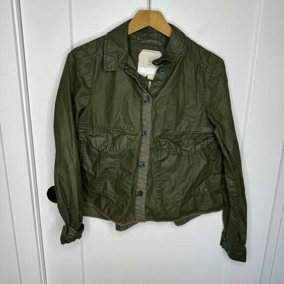 Anthropologie Hei Hei Army Green Button Down Lightweight Crop Jacket Size Small - Picture 2 of 7